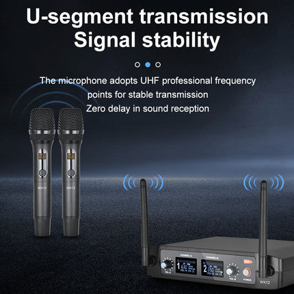 Professional Dual UHF Wireless Microphone Set with 32 Adjustable Channels and Receiver