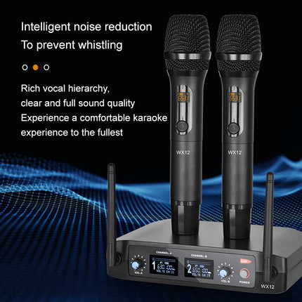 Professional Dual UHF Wireless Microphone Set with 32 Adjustable Channels and Receiver