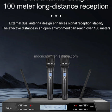 Dual Wireless Microphone System with Receiver – 80m Range, Adjustable Frequency, Clear Audio