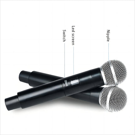 4-Channel UHF Wireless Microphone System with 4 Handheld Mics for Karaoke, Stage, and Events
