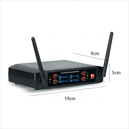 4-Channel UHF Wireless Microphone System with 4 Handheld Mics for Karaoke, Stage, and Events
