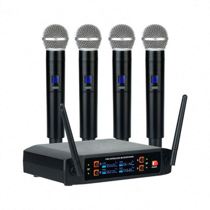 4-Channel UHF Wireless Microphone System with 4 Handheld Mics for Karaoke, Stage, and Events