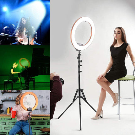 54cm LED Ring Light with Adjustable Brightness & Color Temperature, Stand, Remote, and Carry Bag