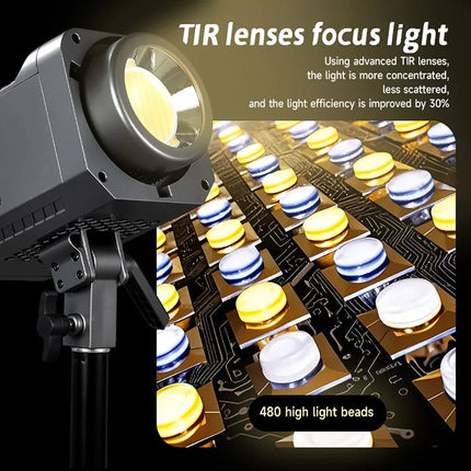100W RGB Photography & Video Light with LCD Screen, Remote Control, and Reflector