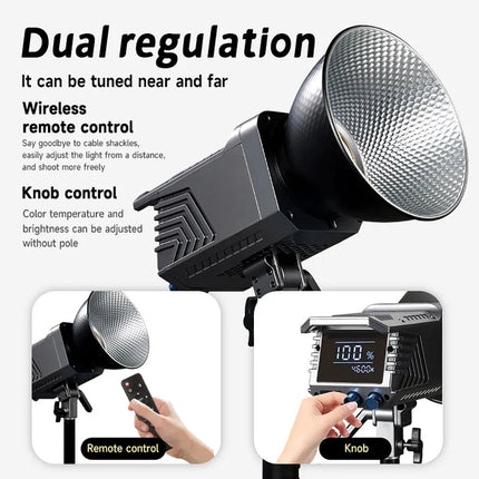 Studio RGB Video Light 100W with Remote, Reflector and LCD Display – Adjustable 2700–6500K Lighting