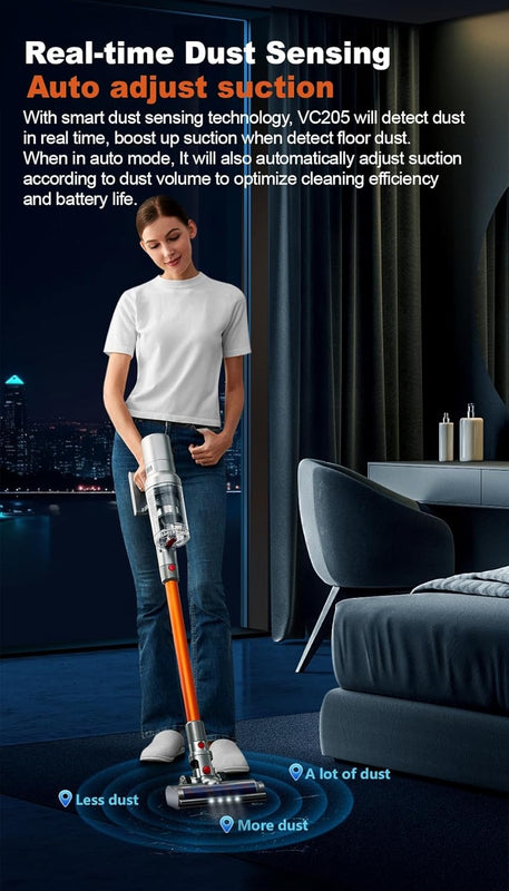High-Power Cordless Stick Vacuum Cleaner with Touch Control, LED Floor Light, 0.8L Dust Tank, and HEPA Filtration