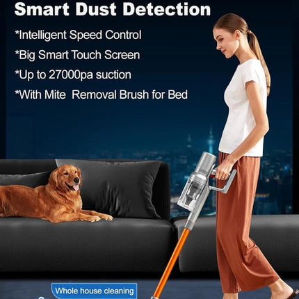 High-Power Cordless Stick Vacuum Cleaner with Touch Control, LED Floor Light, 0.8L Dust Tank, and HEPA Filtration