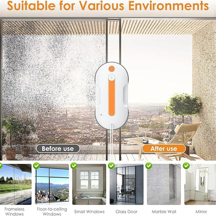 Smart Window Cleaning Robot with App & Remote Control, 3800Pa Suction, Dual Ultrasonic Spray – White