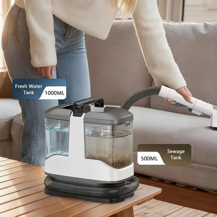 Corded Handheld Wet & Dry Spot Cleaner with Scrubbing Function and Dual Water Tanks for Home, Car, and Hotel Use
