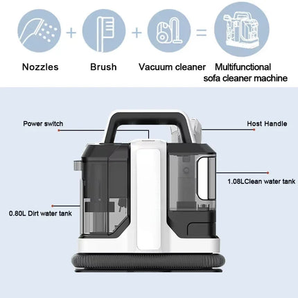 Portable 450W Carpet and Upholstery Spot Cleaner with Dual Tank System and Powerful Suction