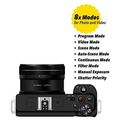 Advanced Compact Digital Camera with 5K Video, 64MP Photos, 10x Zoom, WiFi & HDMI – Black