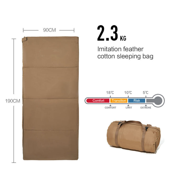 Cold-Weather Envelope Sleeping Bag with Washed Cotton Liner – 190 × 180 cm