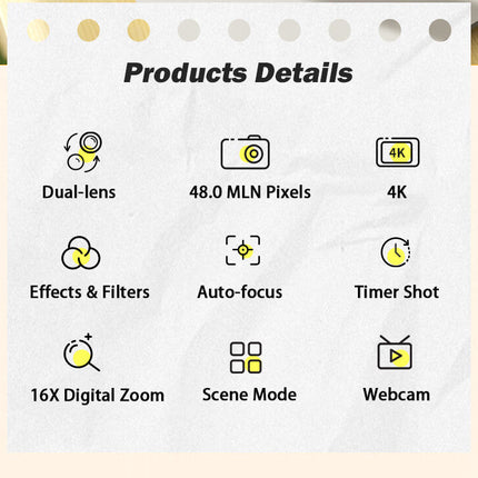 Compact 4K Digital Camera with 13MP Sensor, 2.8” LCD Screen & Expandable Storage