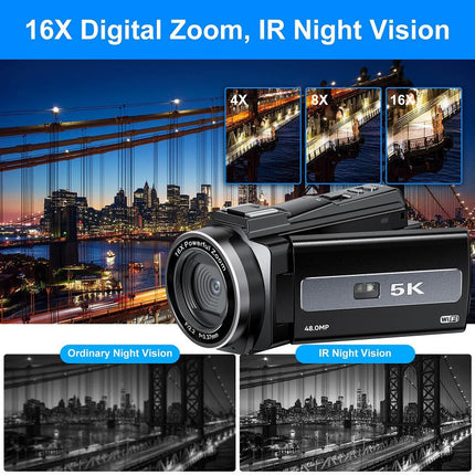 5K Ultra HD Digital Camcorder with Flip Touch Display, 8MP Sensor & 256GB Memory Support – Black