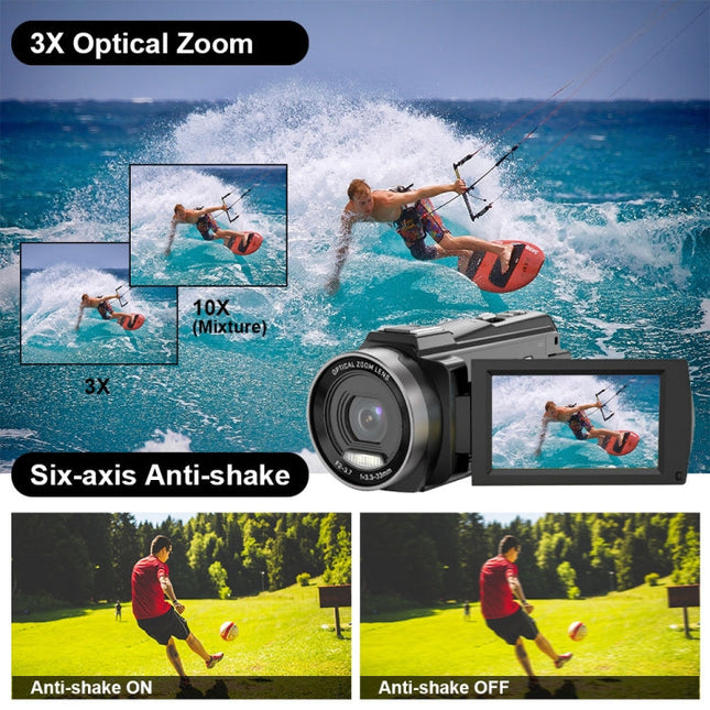 Portable 5K Digital Camera with Optical Zoom and Flip Touch Display – Black