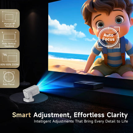 Compact Android 14 Projector with WiFi6, 8K Output & Integrated Speaker