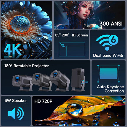 Compact Android Mini Projector with 8K Decoding & Wireless Screen Mirroring