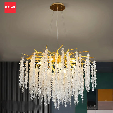Luxury Crystal & Glass Ceiling Chandelier – Modern Decorative Lighting for Living Room, Dining Area & Lobby