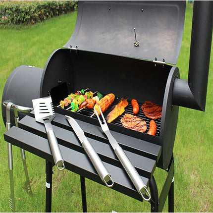 Outdoor Dual-Zone Charcoal Grill with Side Fire Box and Smoke Chimney – Black
