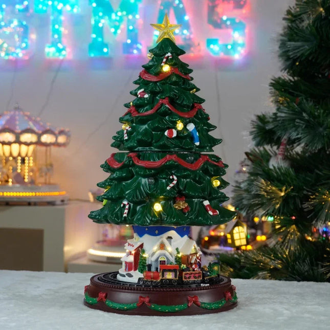 49cm LED Animated Christmas Tree with Music, Motion Lights, and Moving Train – Plug-In Design