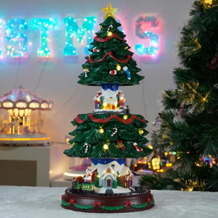 49cm LED Animated Christmas Tree with Music, Motion Lights, and Moving Train – Plug-In Design