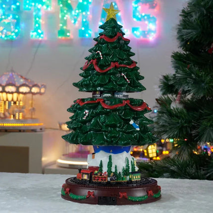 49cm LED Animated Christmas Tree with Music, Motion Lights, and Moving Train – Plug-In Design