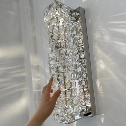 Gold Chrome LED Wall Light with K9 Crystal Accents for Living Room and Bedroom
