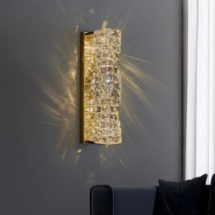Gold Chrome LED Wall Light with K9 Crystal Accents for Living Room and Bedroom