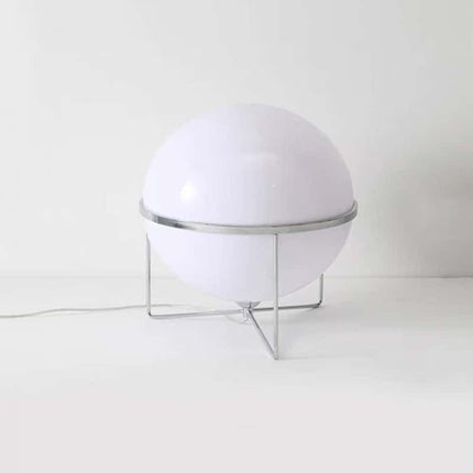 Round Acrylic Globe LED Floor Lamp – Chrome Metal Base, Ambient Lighting