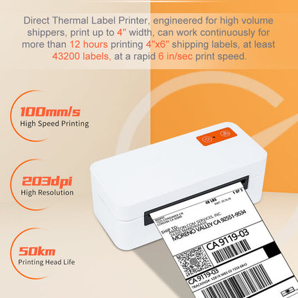 Wireless Thermal Shipping Label Printer – USB & Bluetooth, 108mm Print Width