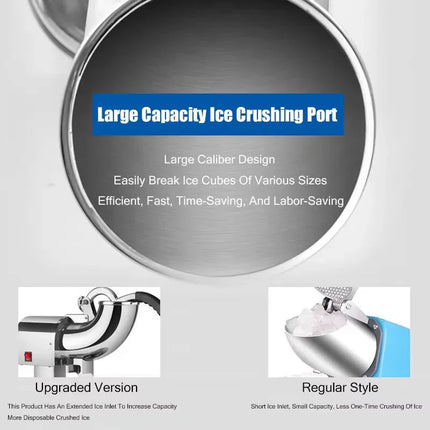 Commercial Grade Ice Shaving Machine with Dual Cutting Blades, 350W Motor & Heavy-Duty Steel Body