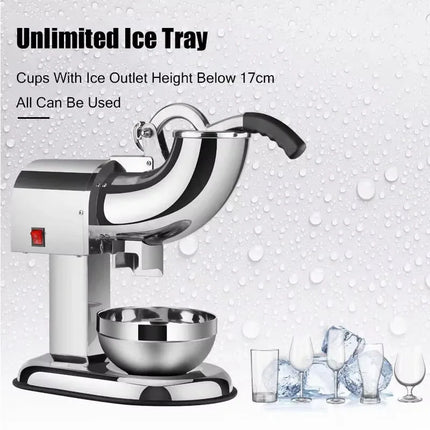 Commercial Grade Ice Shaving Machine with Dual Cutting Blades, 350W Motor & Heavy-Duty Steel Body