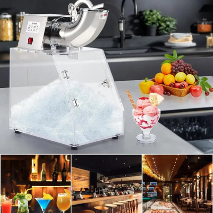 Commercial Ice Shaving Machine with Clear Cabinet, Heavy-Duty Steel Body, 350W Motor