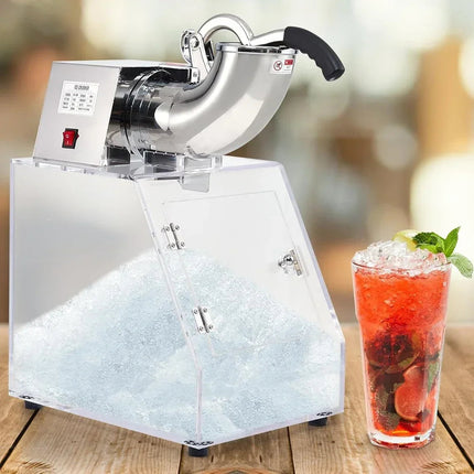 Commercial Ice Shaving Machine with Clear Cabinet, Heavy-Duty Steel Body, 350W Motor