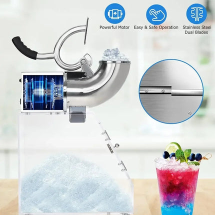 Commercial Ice Shaving Machine with Clear Cabinet, Heavy-Duty Steel Body, 350W Motor