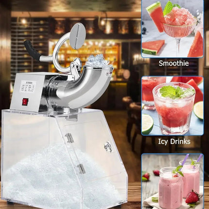 Commercial Ice Shaving Machine with Clear Cabinet, Heavy-Duty Steel Body, 350W Motor