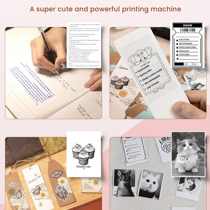 Compact Cordless Thermal Printer 53mm Paper Travel-Friendly Pink