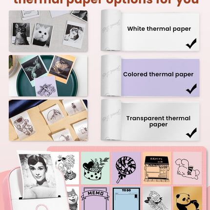 Travel-Friendly Pink Mini Printer | Wireless, Type-C Charging | 39m Thermal Print
