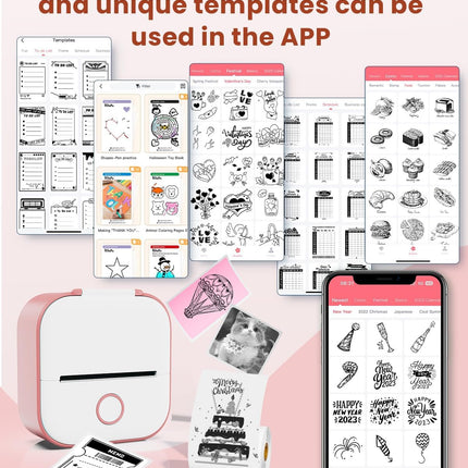 Travel-Friendly Pink Mini Printer | Wireless, Type-C Charging | 39m Thermal Print