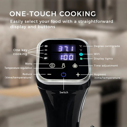 Immersion Sous Vide Cooker 1200W with Adjustable Height, LED Display, Stainless Steel