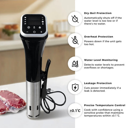 Immersion Sous Vide Cooker 1200W with Adjustable Height, LED Display, Stainless Steel