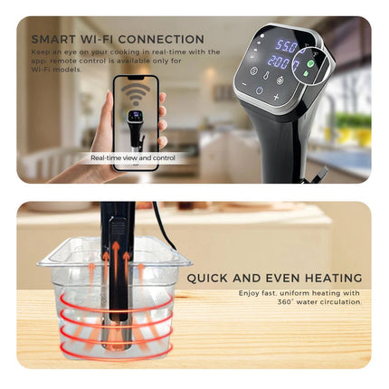 Immersion Sous Vide Cooker 1200W with Adjustable Height, LED Display, Stainless Steel