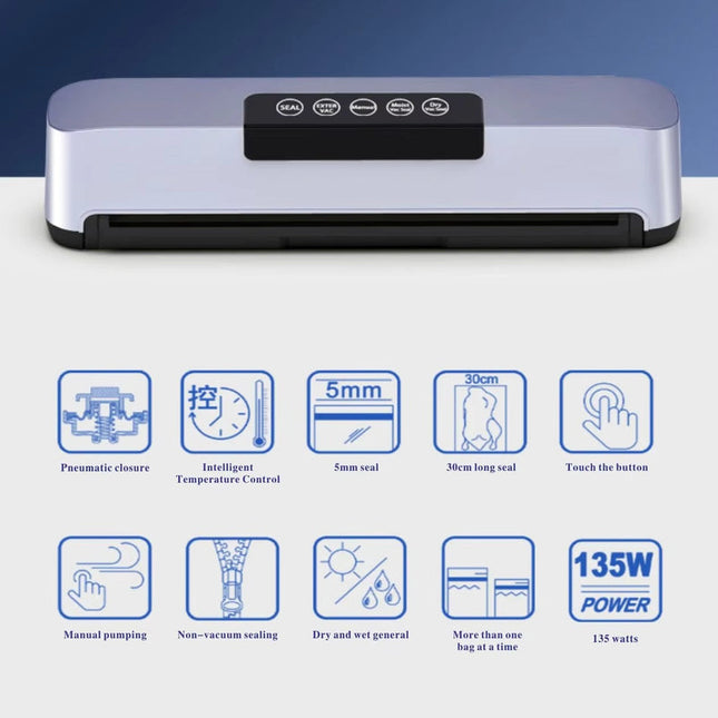 Portable Automatic Vacuum Food Sealer with Adjustable Power, 100-340V