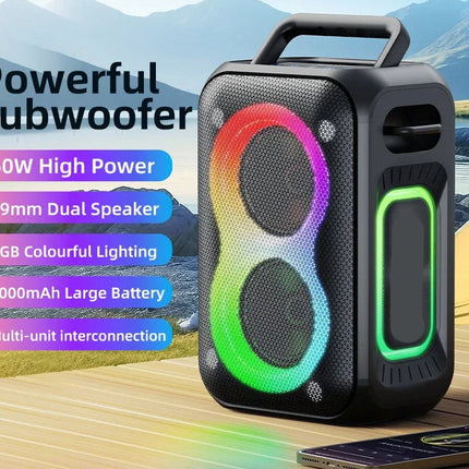 Portable Bluetooth Speaker with 8000mAh Battery, TF Card, USB & AUX Playback, Colorful LED Lights