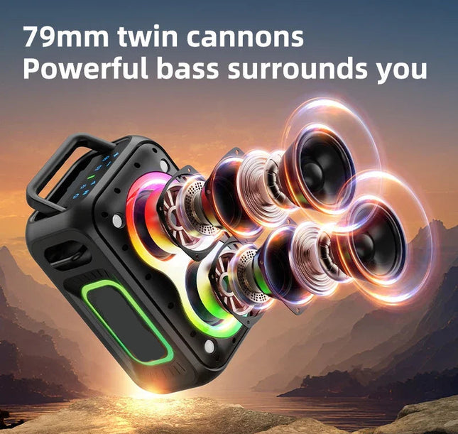 Portable Bluetooth Speaker with 8000mAh Battery, TF Card, USB & AUX Playback, Colorful LED Lights