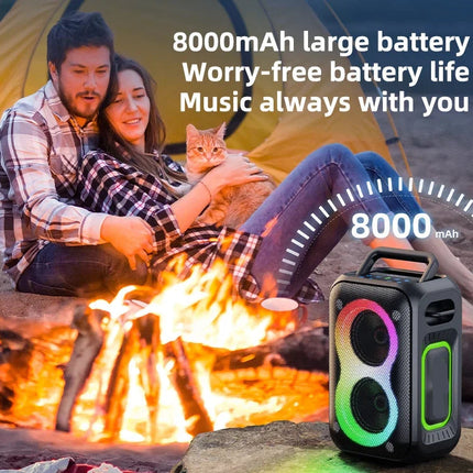 Portable Bluetooth Speaker with 8000mAh Battery, TF Card, USB & AUX Playback, Colorful LED Lights