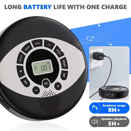 Portable CD & MP3 Player with USB, Built-In Speaker, LCD Display – Rechargeable, Black