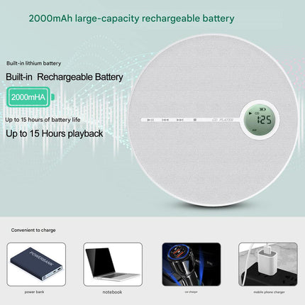 Portable Bluetooth CD/MP3 Player with USB, AUX & Earphone Jack – Rechargeable Music Player