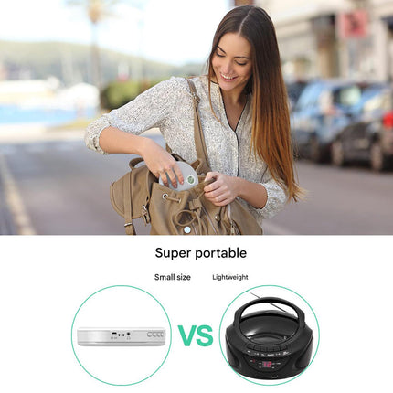 Portable Bluetooth CD/MP3 Player with USB, AUX & Earphone Jack – Rechargeable Music Player
