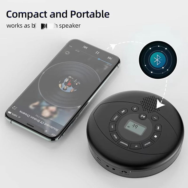 Rechargeable Portable CD Player with Bluetooth 5.0, USB & AUX – Black